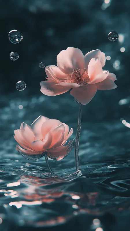 Two Flowers In Water Subside Phone Wallpaper
