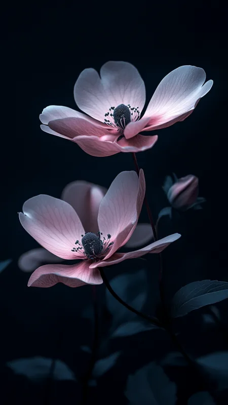 Two Flowers Realistic Natural In Dark HD Wallpaper