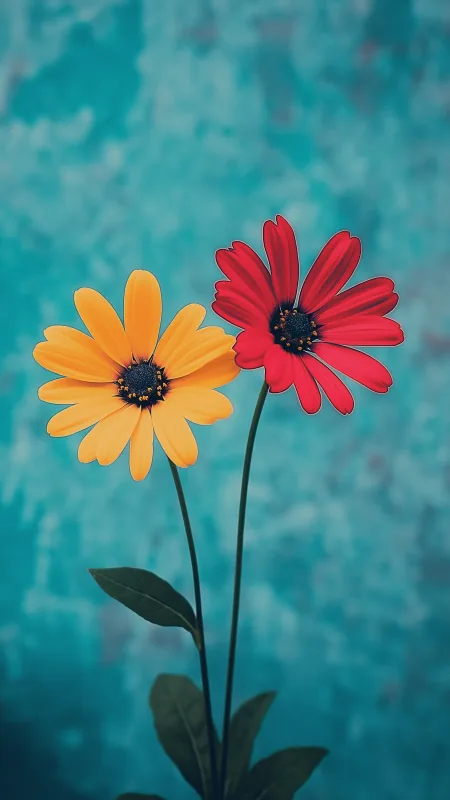Two Flowers With Green Leaf Wallpaper