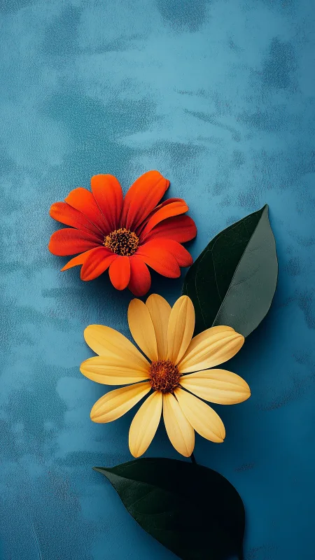 Two Flowers With Real Green Leaf Phone Wallpaper