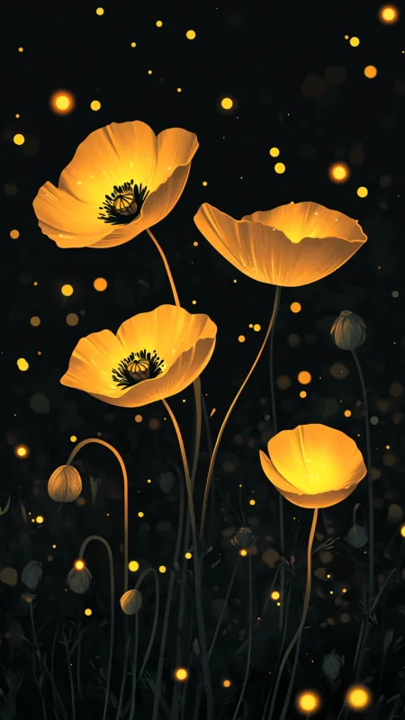 Vector Illustration Glowing Poppies HD Flowers Wallpaper