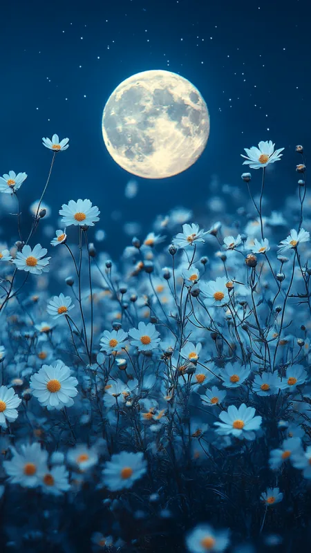 White Moon With Flowers HD Wallpaper