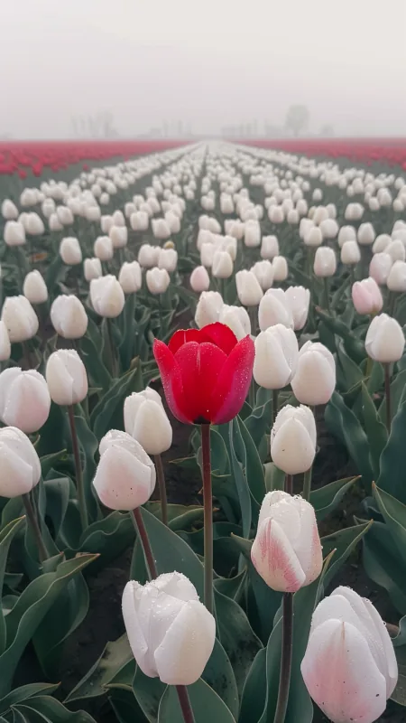 Flowers White Tulips Red Rose Stands Wallpaper