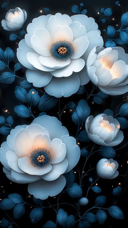White Flowers With Gold Wallpaper