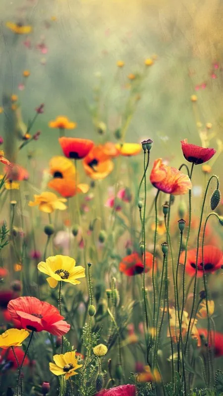Wildflower Poppy Meadow Flowers Wallpaper