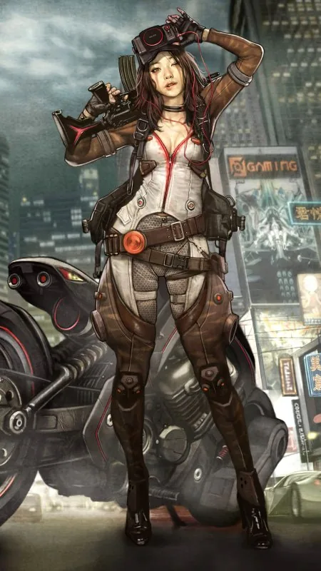 Biker Girl Illustration HD Gaming Wallpaper