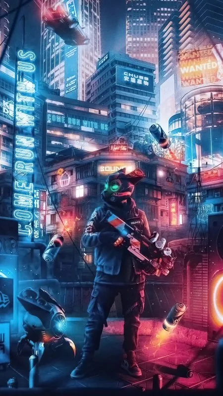 Gaming Bouncer In Cyberpunk World 2R Wallpaper