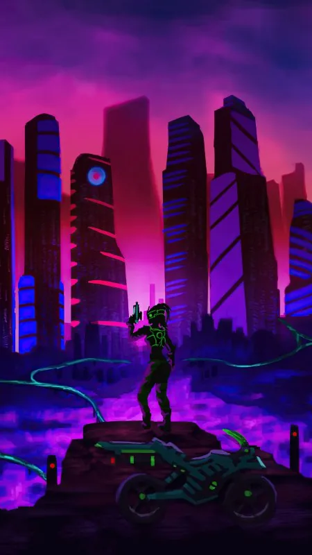 Gaming Bounty Hunter In Carbon City Gamer Wallpaper