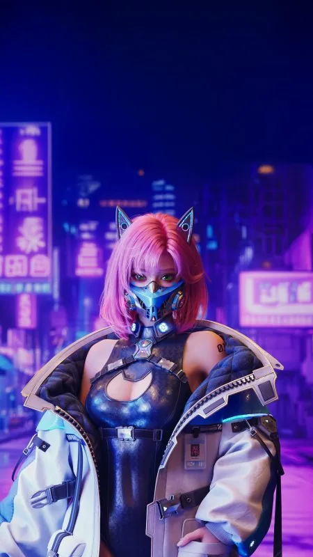 Cyberpunk Masked Girl Gaming Wallpaper