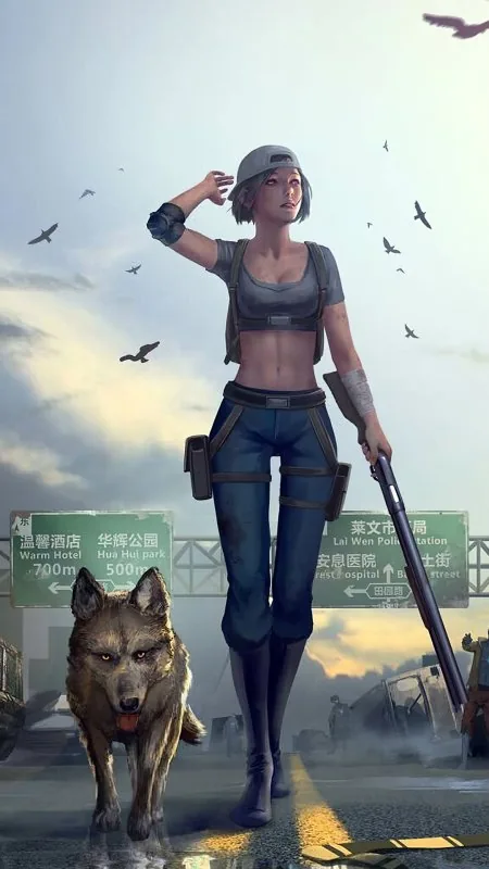 Gaming Girl With Gun Walking Wallpaper