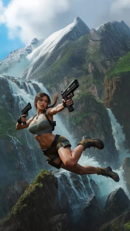 Lara Croft Waterfall Gaming Girl Wallpaper