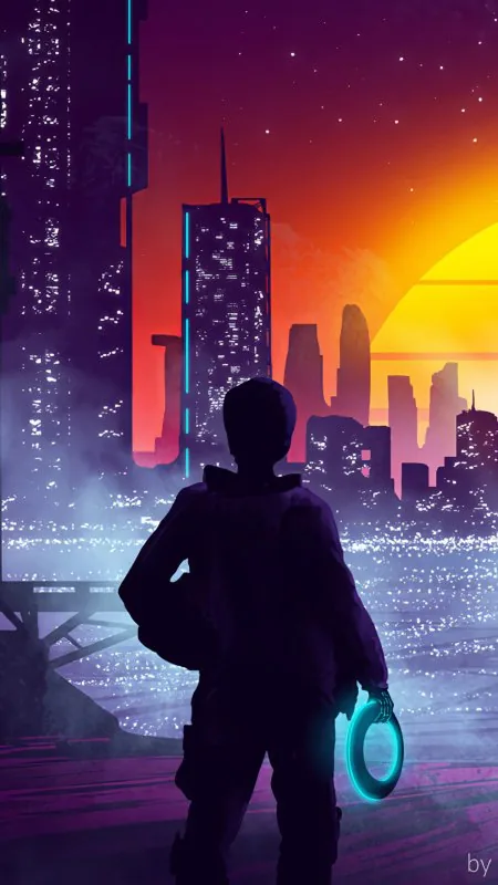 Gaming Man With Blue Ring In Hand Vaporwav Wallpaper