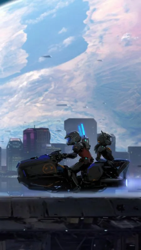 Sci Fi Hoverbike Riders Gaming Wallpaper