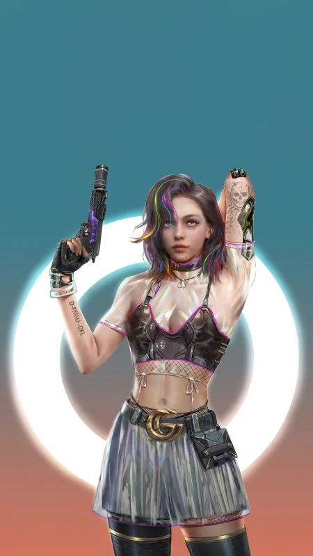 Scifi Cyber Girl With Gun Gaming Wallpaper