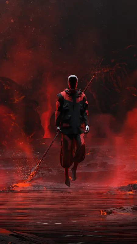 Warrior Levitating Over Lava Gaming Wallpaper