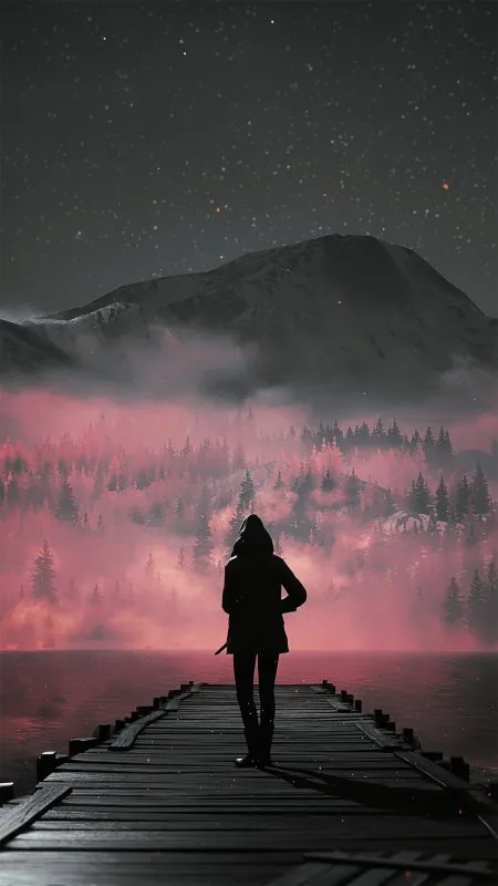 Woman On Dock Pink Mist Gaming Wallpaper