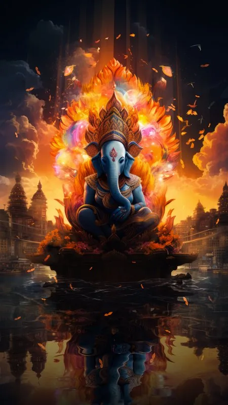Ganesh God India Petals Dark Art Phone Wallpaper