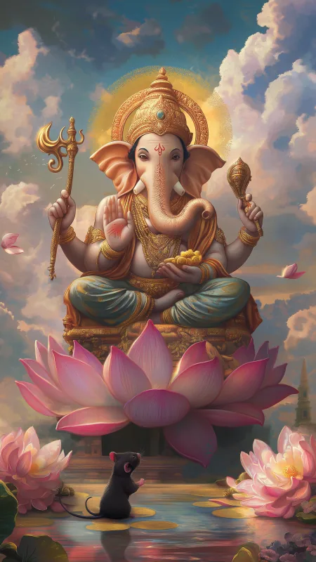 God Ganesha Sitting On A Lotus Wallpaper