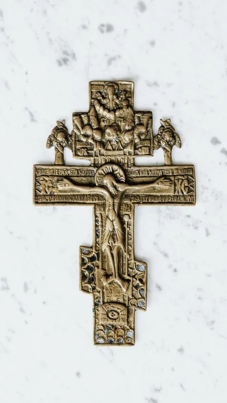 Antique Brass Orthodox Crucifix Jesus Wallpaper