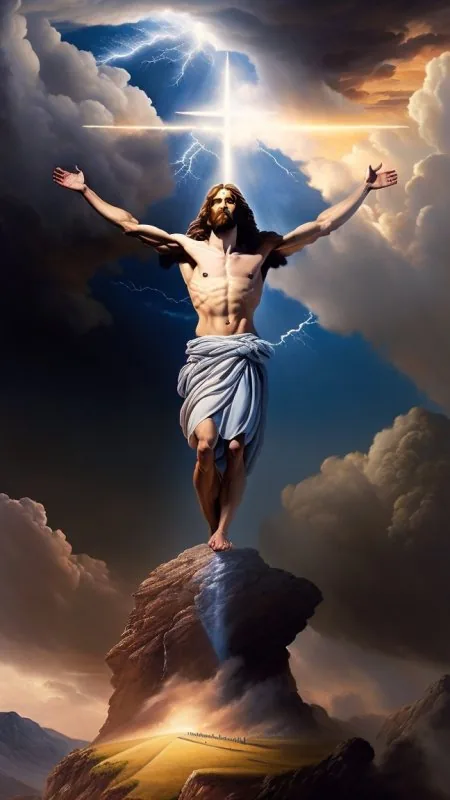 Jesus Arms Wide Lightning Wallpaper