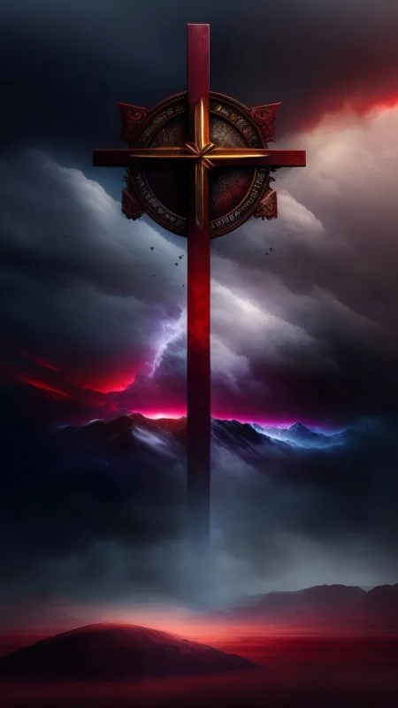 Crimson Cross Storm Sky Jesus Wallpaper