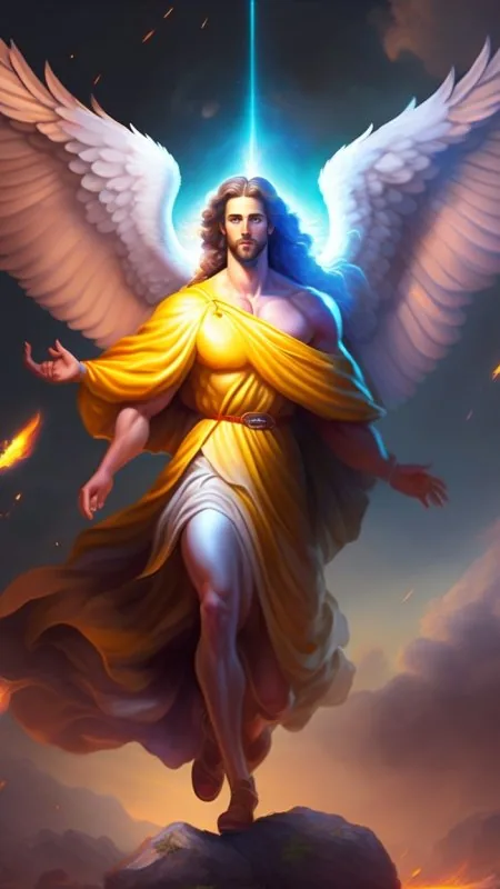 Golden Robed Archangel Descending Jesus Wallpaper