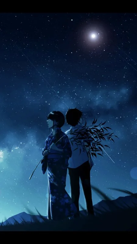 Anime Cool Girl Boy Starry Night Art Love Wallpaper