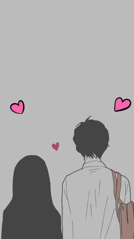 Anime Couple Gray Hearts Love Wallpaper