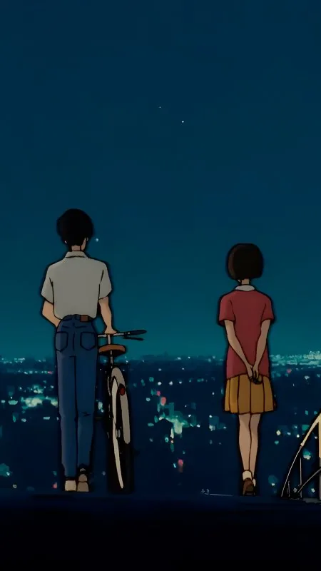 Anime Couple Night Overlook Love Wallpaper