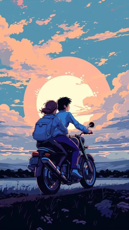 Love Anime Girl And Boy On Bike Wallpaper
