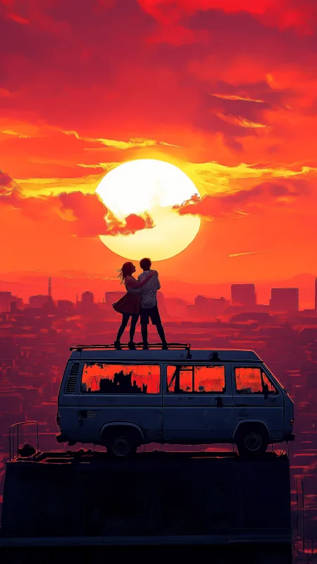 Anime Love Scene Sunset HD Wallpaper