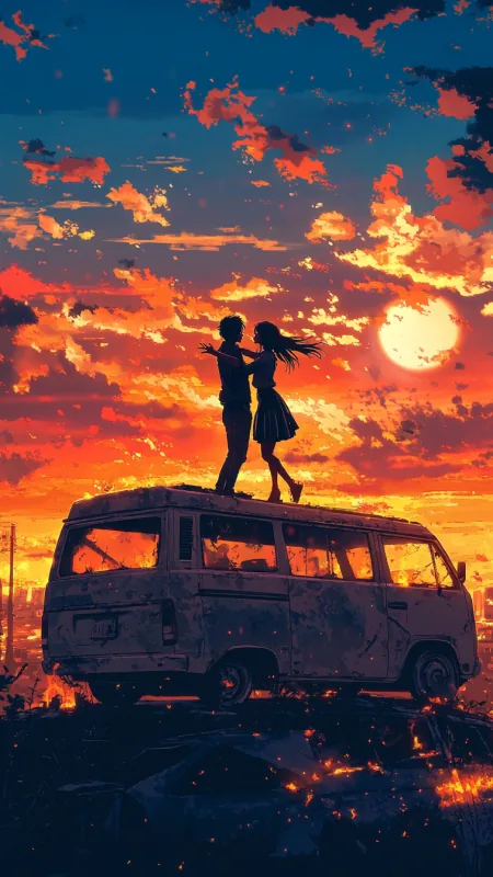 Anime Love Scene Sunset HD Wallpaper