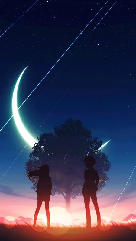 Love Anime Sunset Scenery Couple Wallpaper