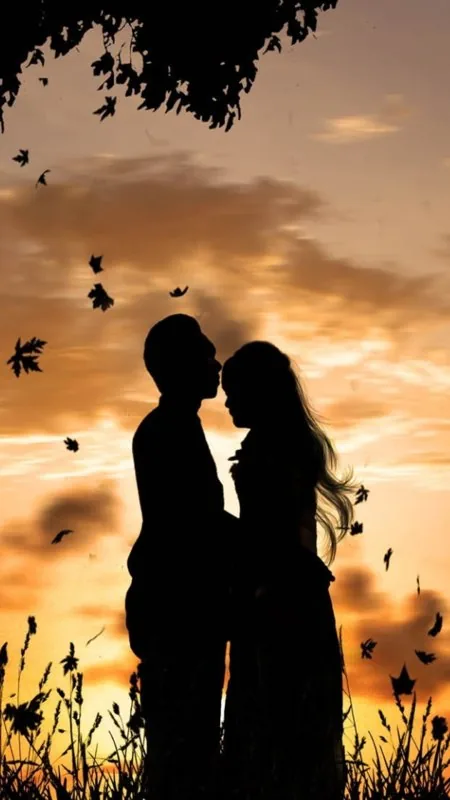 Autumn Leaves Golden Embrace Love Wallpaper