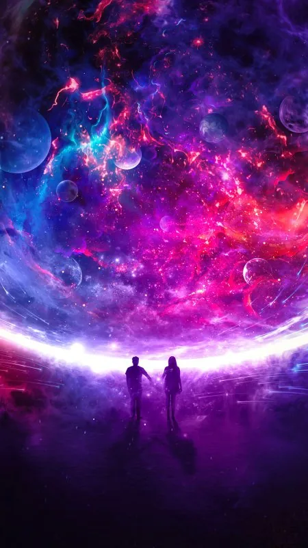 Beneath Swirling Purple Cosmos Love Wallpaper