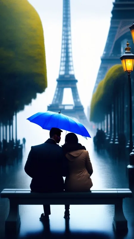 Blue Umbrella In Paris Love Wallpaper