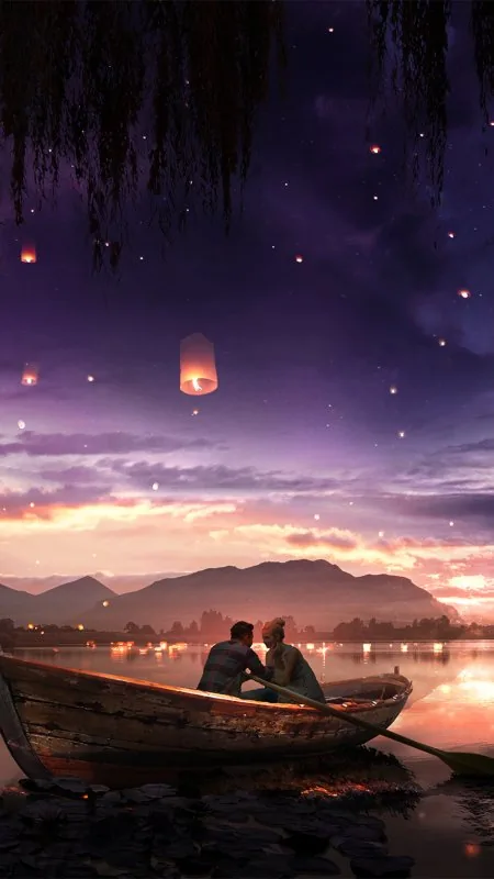 Boat Couple Dreamy Painting HD Love Wallpaper