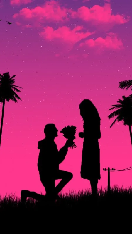 Boy Kneeling Flowers Girl Love Wallpaper