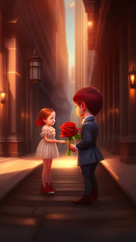 Boy Offering Rose Bouquet Love Wallpaper