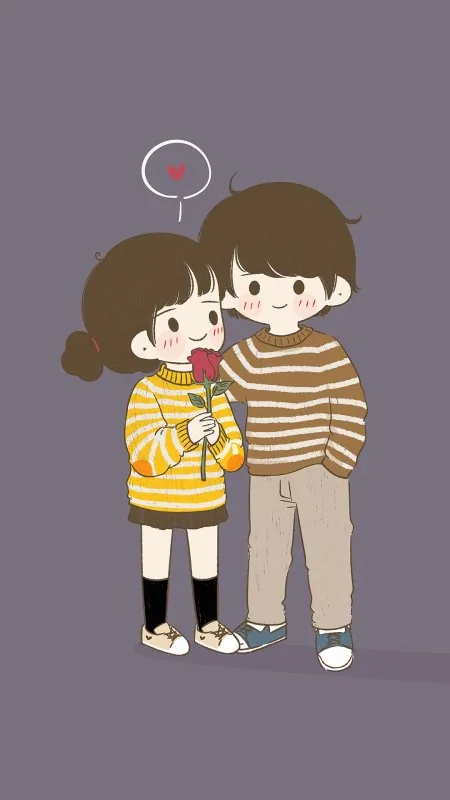 Cartoon Couple With Rose Love Wallpaper
