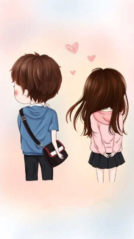 Chibi Couple Back View Love Wallpaper