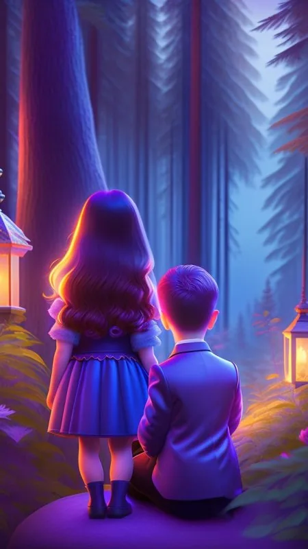Children In Lantern Forest Love Wallpaper