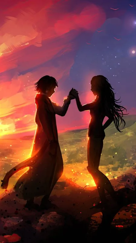 Clasped Hands Fiery Sunset Love Wallpaper