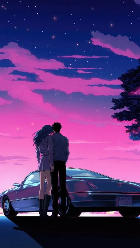 Classic Car Twilight Pair Love Wallpaper