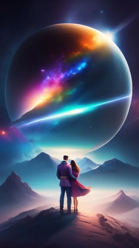 Cosmic Planet Mountain Embrace Love Wallpaper