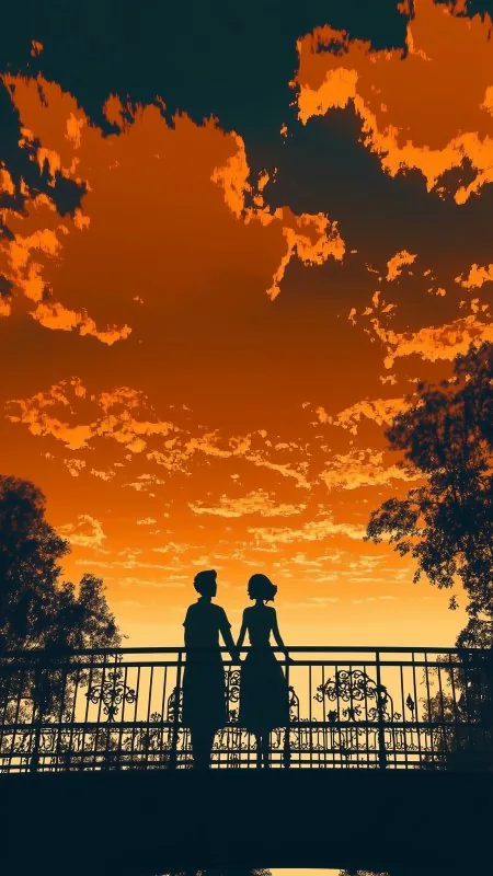 Couple Bridge Love Silhouettes HD Wallpaper