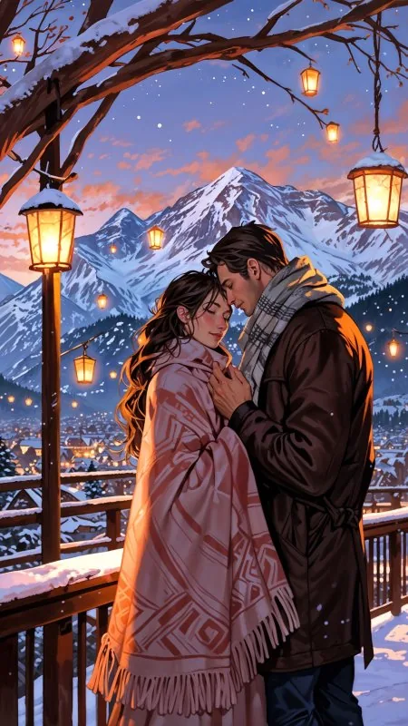Couple Love Hug Snow Winter Phone Wallpaper