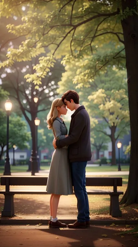 Couple Love Park Trees Phone Wallpaper