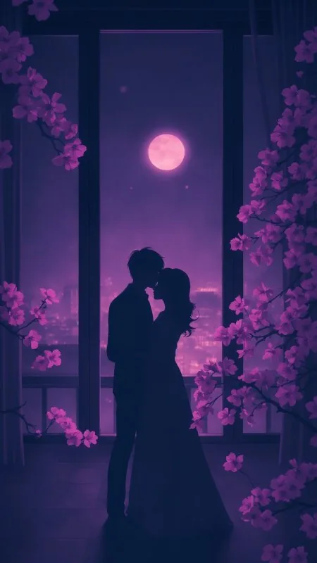 Couple Purple Moon Love Wallpaper