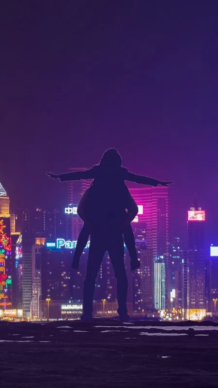 Love Couple Roof City Lights Wallpaper